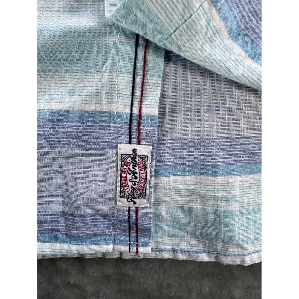 Flag & Anthem Shirt Mens S Blue Stripe Button Up Casual Preppy Summer Beach Top - Picture 8 of 10